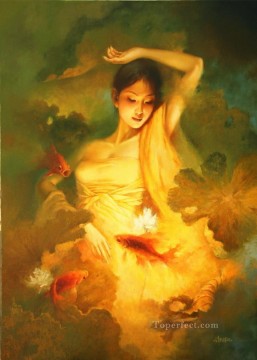 中国 Painting - 聖魚中国の女の子